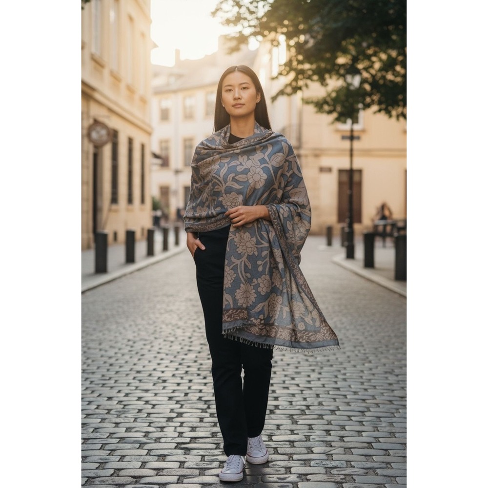 Susanna Women's Blue Floral Rectangle Scarf Wrap Shawl oversized‎ coverup sarong